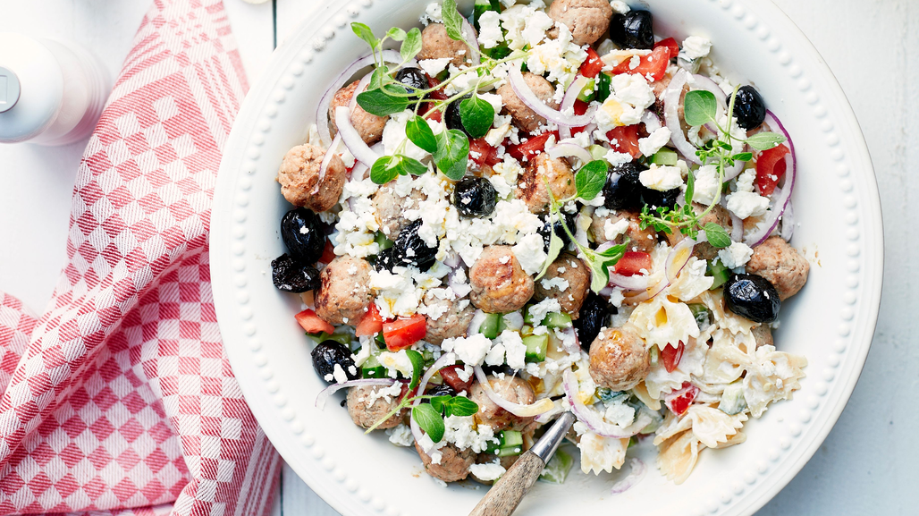 farfalle-à-la-grecque-et-boulettes-de-volaille