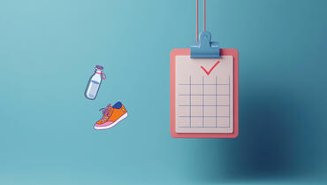 Visuel d'une basket, d'une gourde d'eau et d'un tableau d'objectif rempli