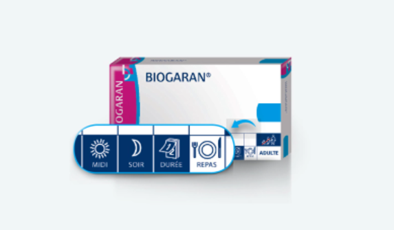 image d'un packaging Biogaran avec une mise en avant sur la signalétique