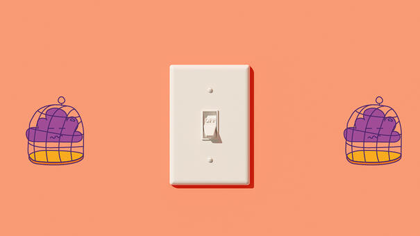 Visuel d'un interrupteur baissé et de 2 nuage en cage sur les cotés