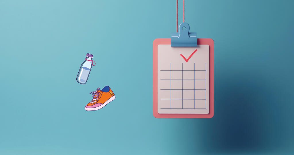 Visuel d'une basket, d'une gourde d'eau et d'un tableau d'objectif rempli