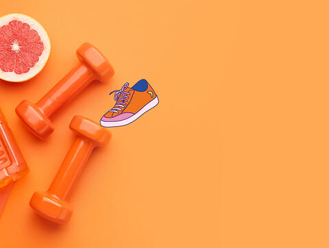 Visuel de 2 poids de musculation sur fond orange